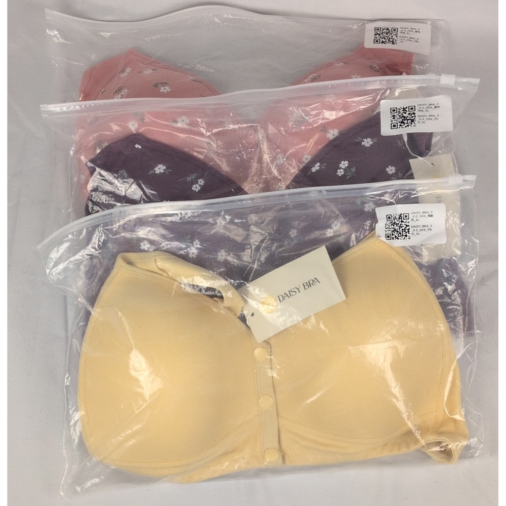 Daisy Bra Womens Front Closure Hook & Loop Floral T-Shirt Bra XL Set Of 3